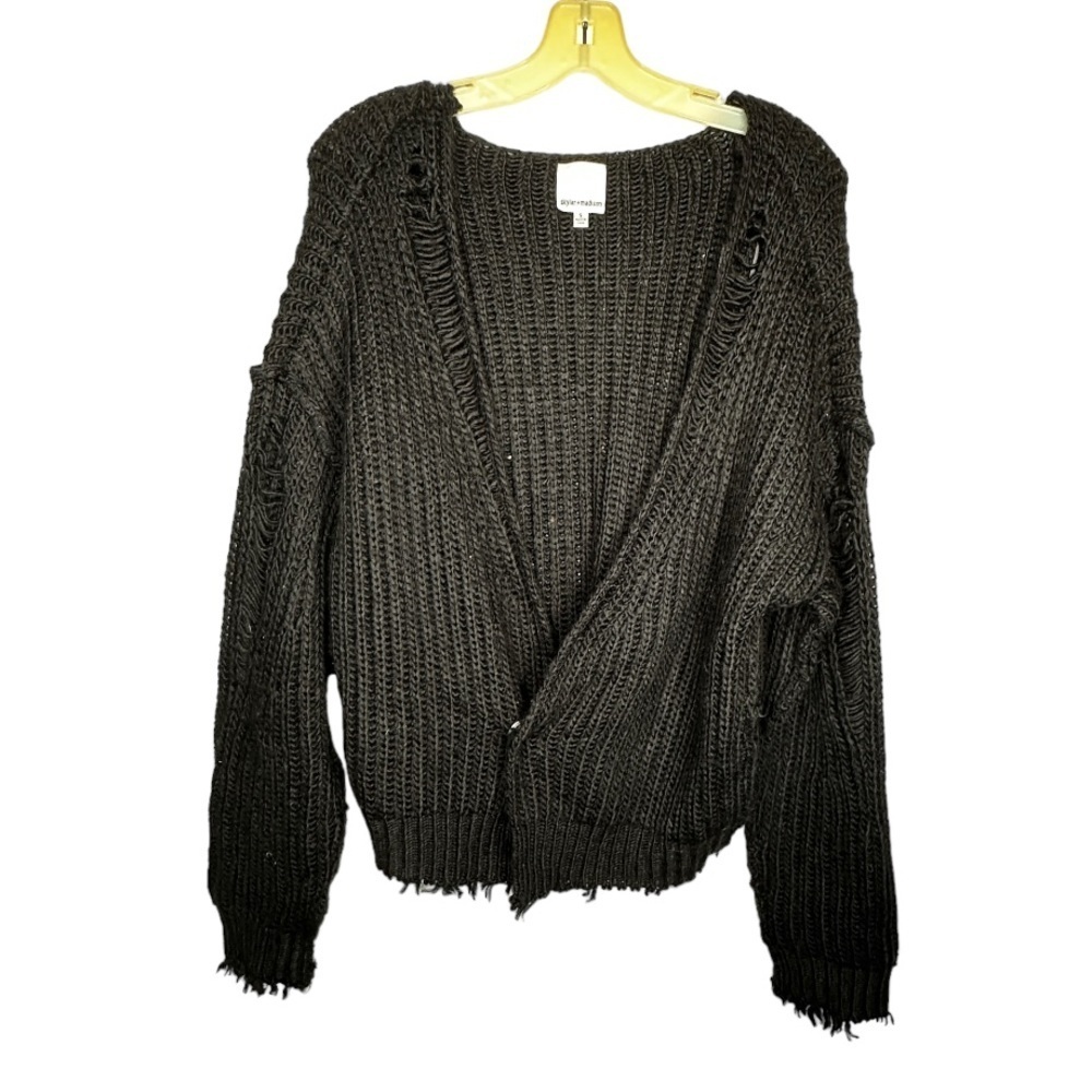 Skylar + Madison Black Distressed Cardigan Sweater